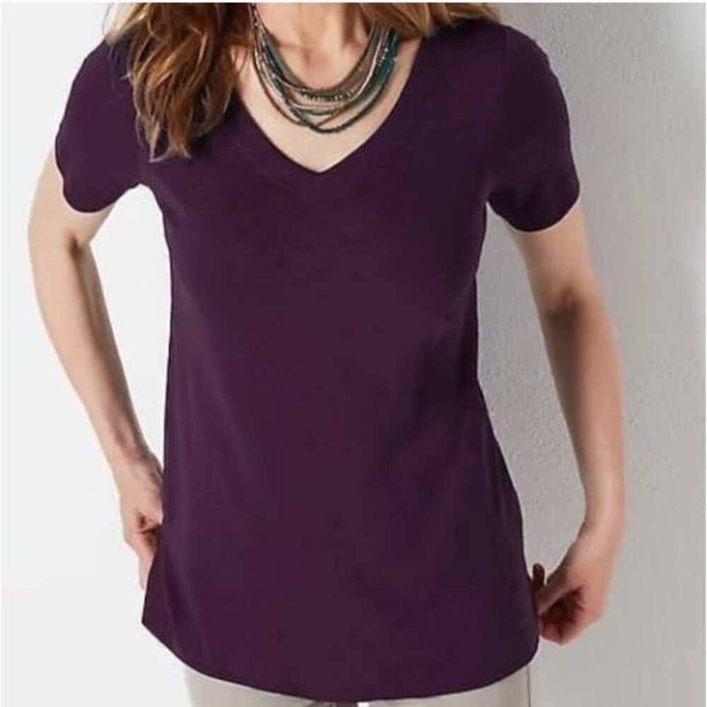 NWT J Jill Pima Cotton 100% Knit Black V-neck Petite Small Tee - Picture 2 of 8